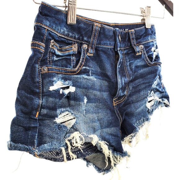American Eagle XS Denim High-Rise Festival Distressed Frayed Cut-off Jean Shorts - Picture 9 of 9
